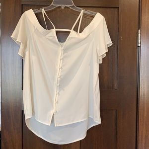 Off the shoulder sheet button down blouse
